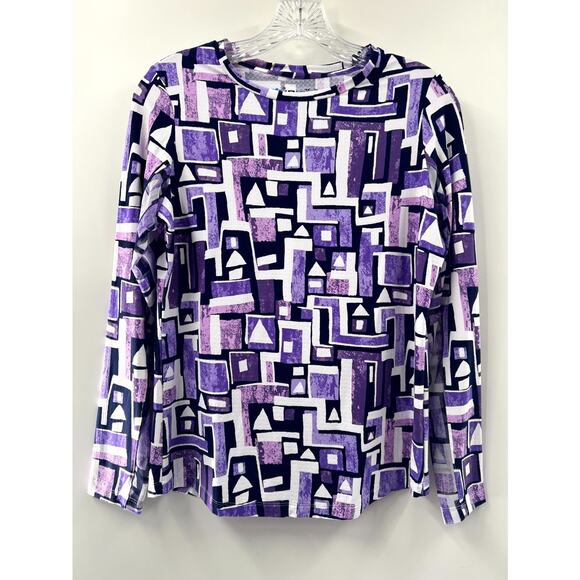 Ibkul Women's Multicolor Abstract Round Neck Long Sleeve Workout Tee Size Small - Picture 1 of 8